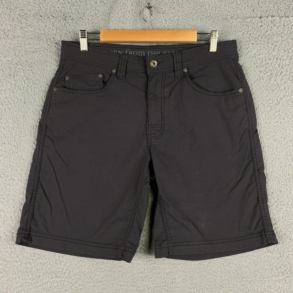prAna Brion Shorts Mens 32 Charcoal Slim Fit Stretch Zion Quick Dry Gorp Outdoor